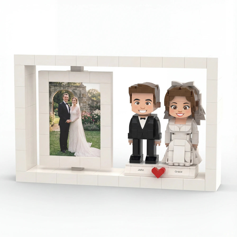 Modern Rotating Wedding Photo Frame Building Set - Personalized Couple Display with Heart Decor