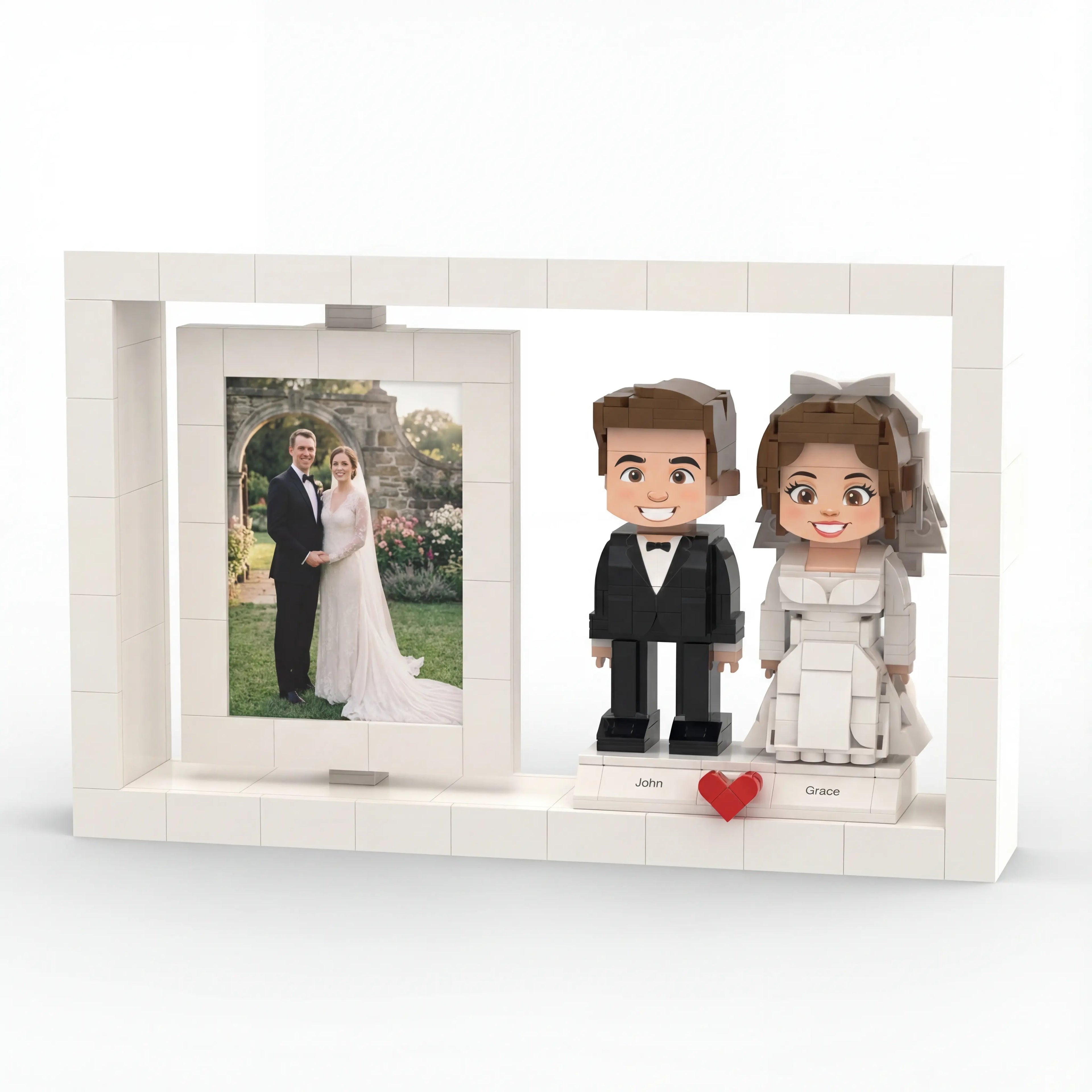 Modern Rotating Wedding Photo Frame Building Set - Personalized Couple Display with Heart Decor