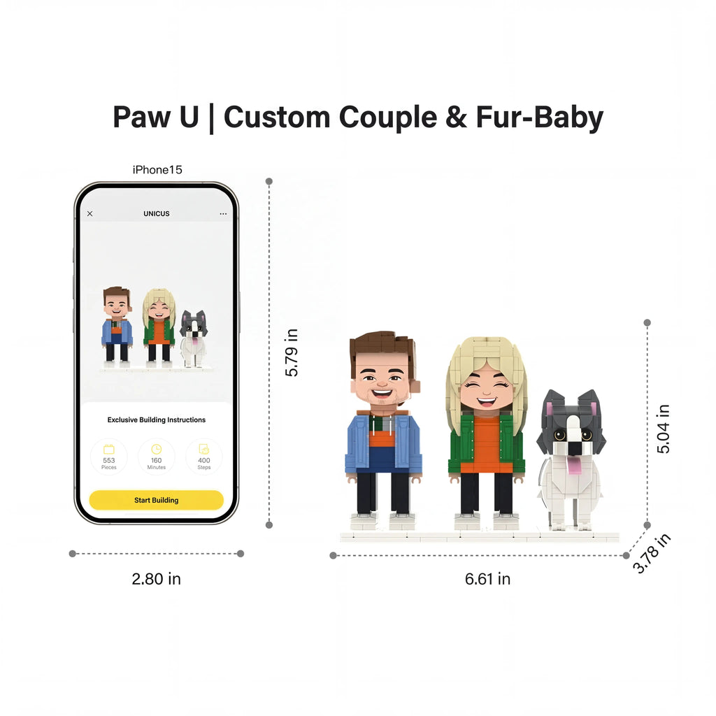 Custom Couple & Fur-Baby 3D Brick Figure Family Set