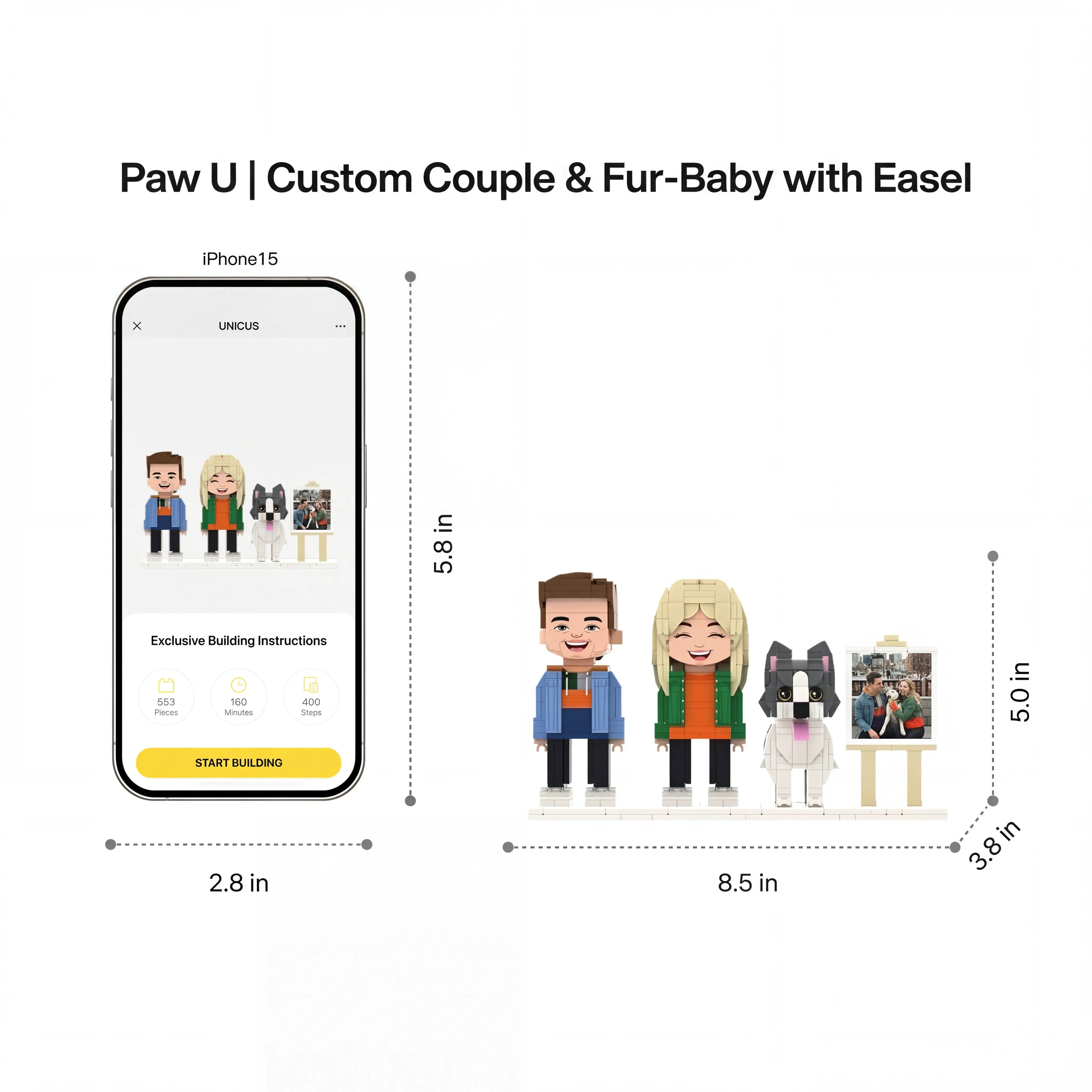 Custom Couple & Fur-Baby 3D Brick Figure Family Set
