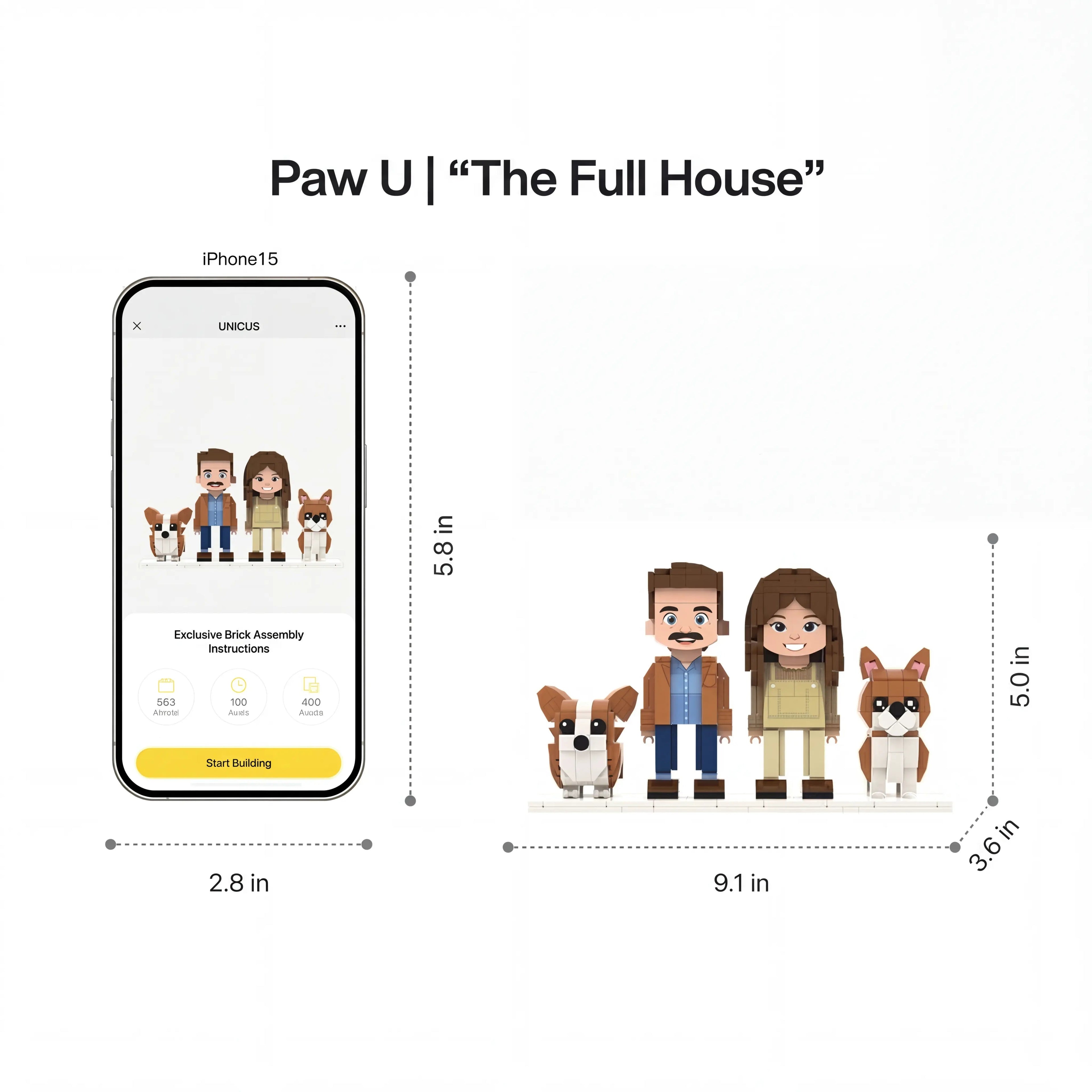 'The Full House' | Personalized 3D Brick Figure & Photo Display