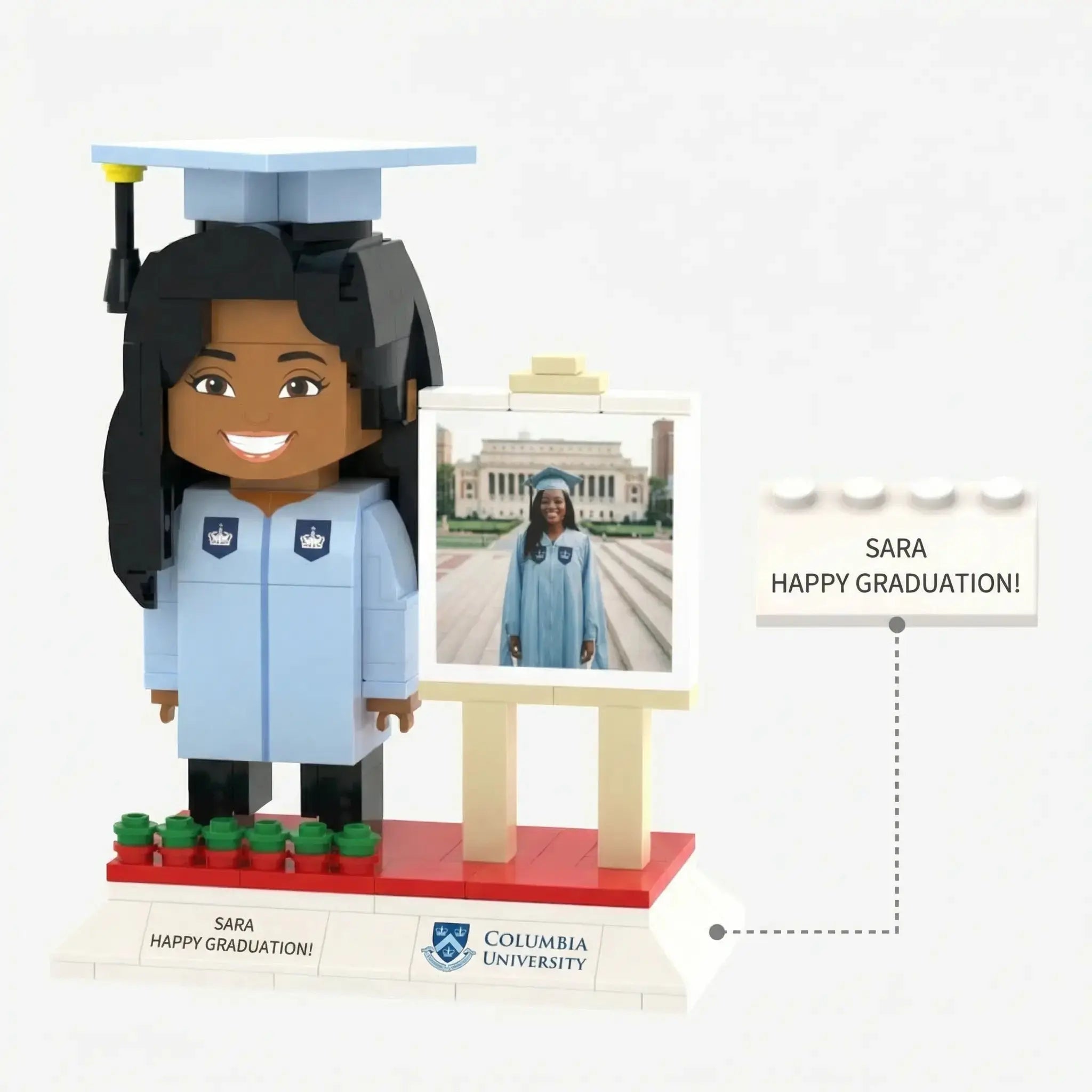 Graduation Edition | Personalized 3D Brick Figure with Photo Easel