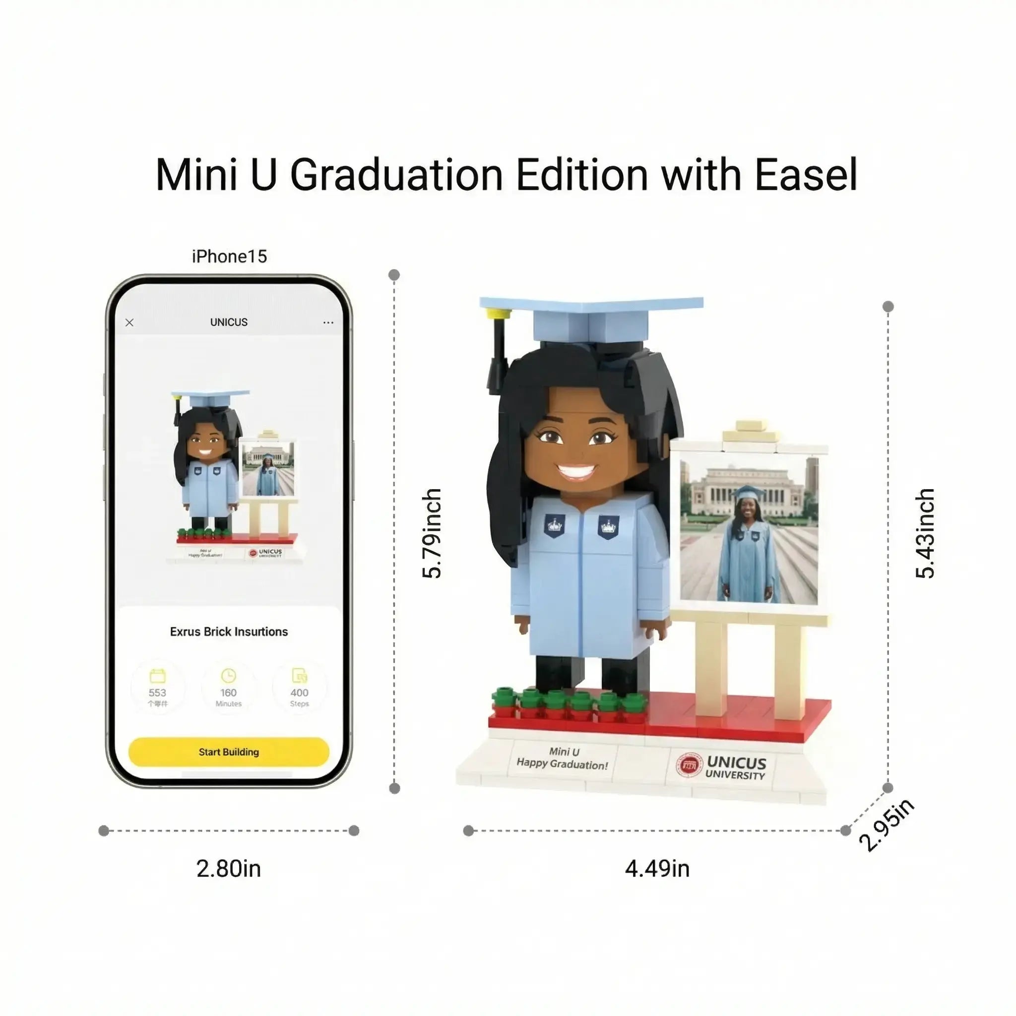 Graduation Edition | Personalized 3D Brick Figure with Photo Easel