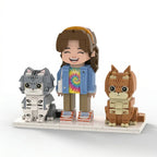 'Meow Duo' | Personalized Human & Two Cats 3D Brick Figure Set