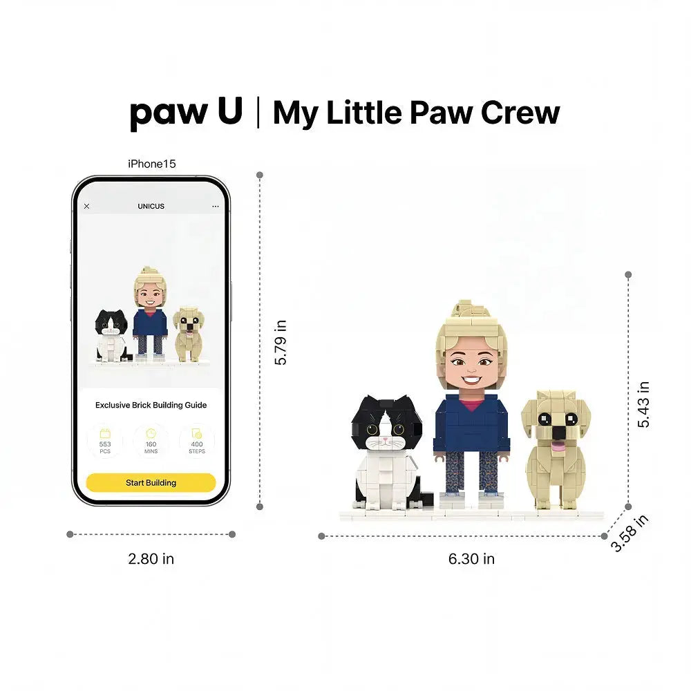 'My Pet Trio' | Personalized Human & Fur Babies Brick Figure Set