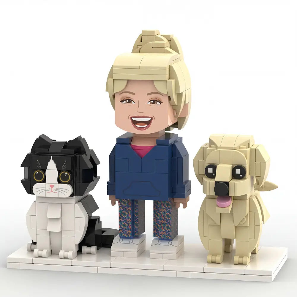 'My Pet Trio' | Personalized Human & Fur Babies Brick Figure Set