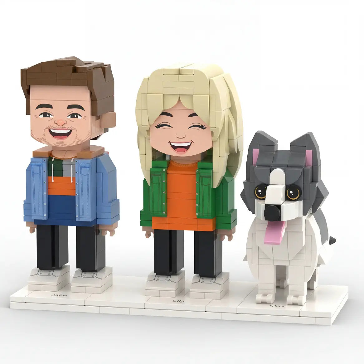 Custom Couple & Fur-Baby 3D Brick Figure Family Set