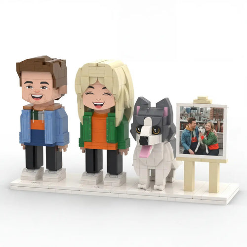 Custom Couple & Fur-Baby 3D Brick Figure Family Set